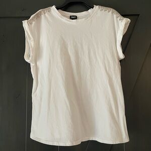 INC International Concepts White Embellished Short Sleeve Top